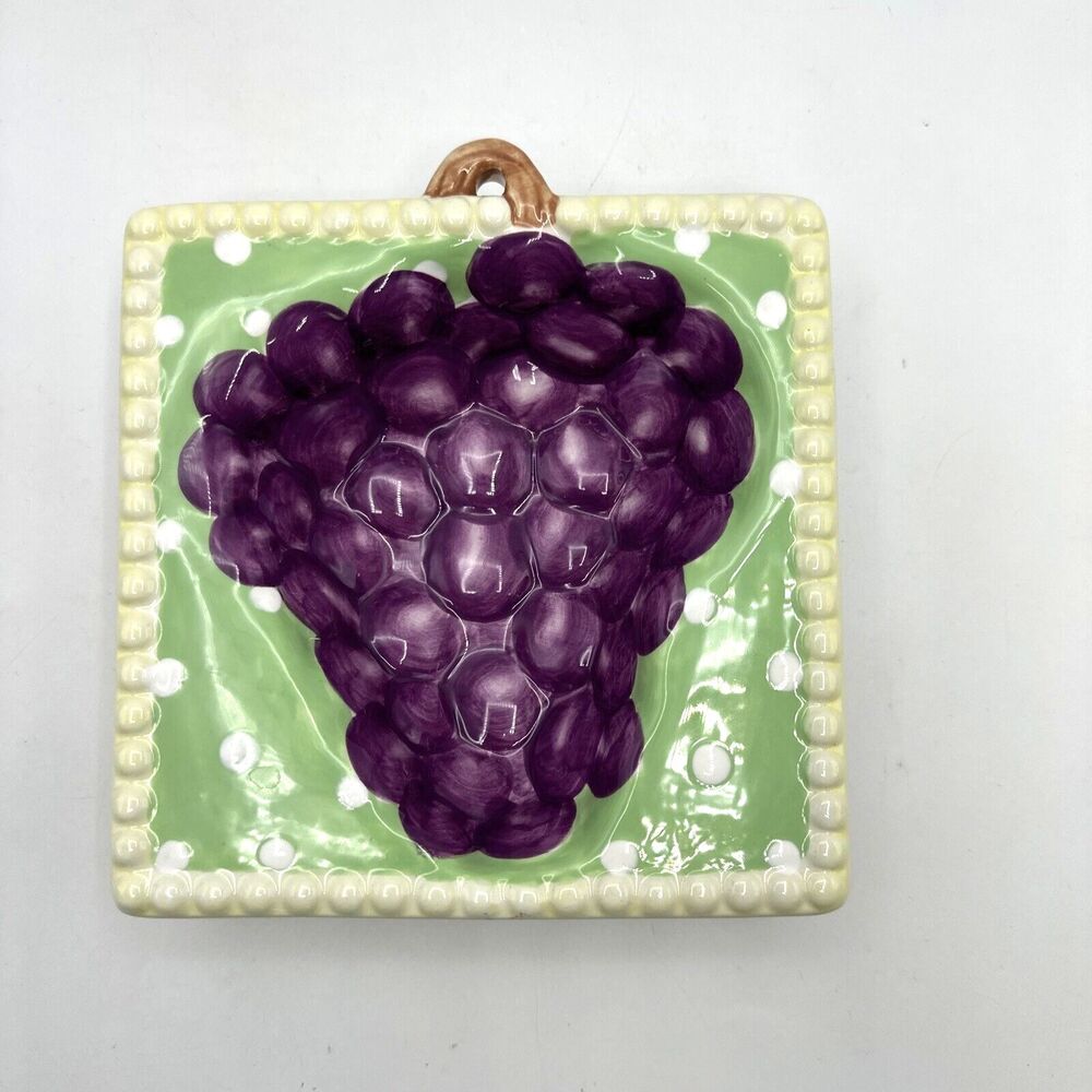 Grapes on a Vine by mudpie 6" Square Bowl Purple/Green